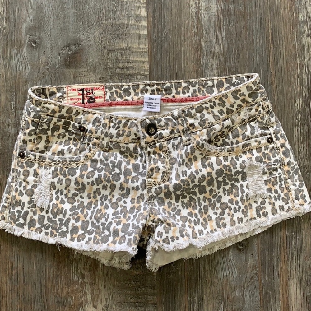 1st Kiss Animal Print Cat Denim Shorts